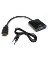 ממיר HDMI ל-VGA שחור עם כבל אודיו 3.5 מ"מ