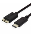 כבל USB שחור עם מחבר Type-C ומחבר Micro USB B 3.0