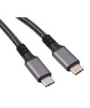 כבל USB-C קלוע בצבע אפור-שחור עם מחברי USB-C מתכתיים בשני הקצוות