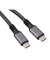 כבל USB-C קלוע בצבע אפור ושחור עם מחברי USB-C זכר כסופים משני הצדדים