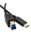 כבל USB שחור עם מחבר Type-C ומחבר USB 3.0 B כחול