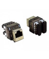 שני שקעי RJ45 CAT5e מסוככים בצבע שחור וכסף על רקע לבן